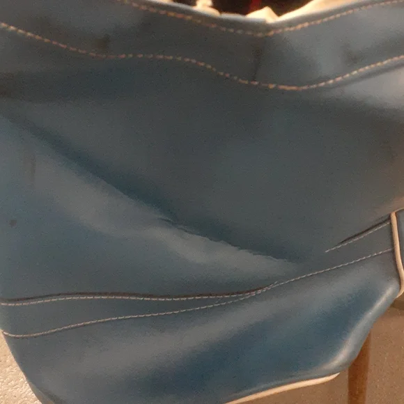 Vintage 70s Retro Vinyl Large Duffle Bag Aqua Blue 18x13x9"  PanAm Airline Vibe - Picture 2 of 4